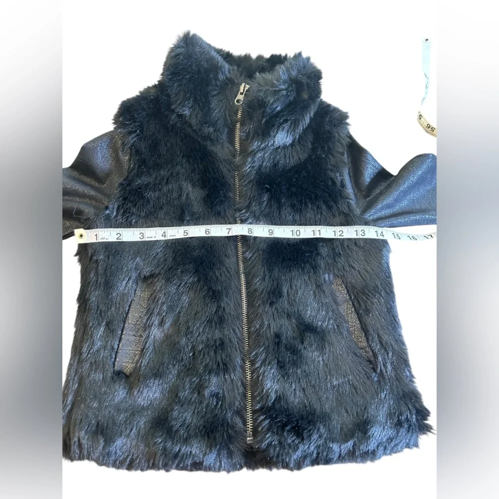 DKNY Girls Faux‎ Fur & Faux Leather Full Zip Biker Style Jacket Black Sz S (7/8)